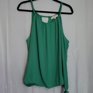 LOFT Green Bubble Hem Tank Keyhole Back XL